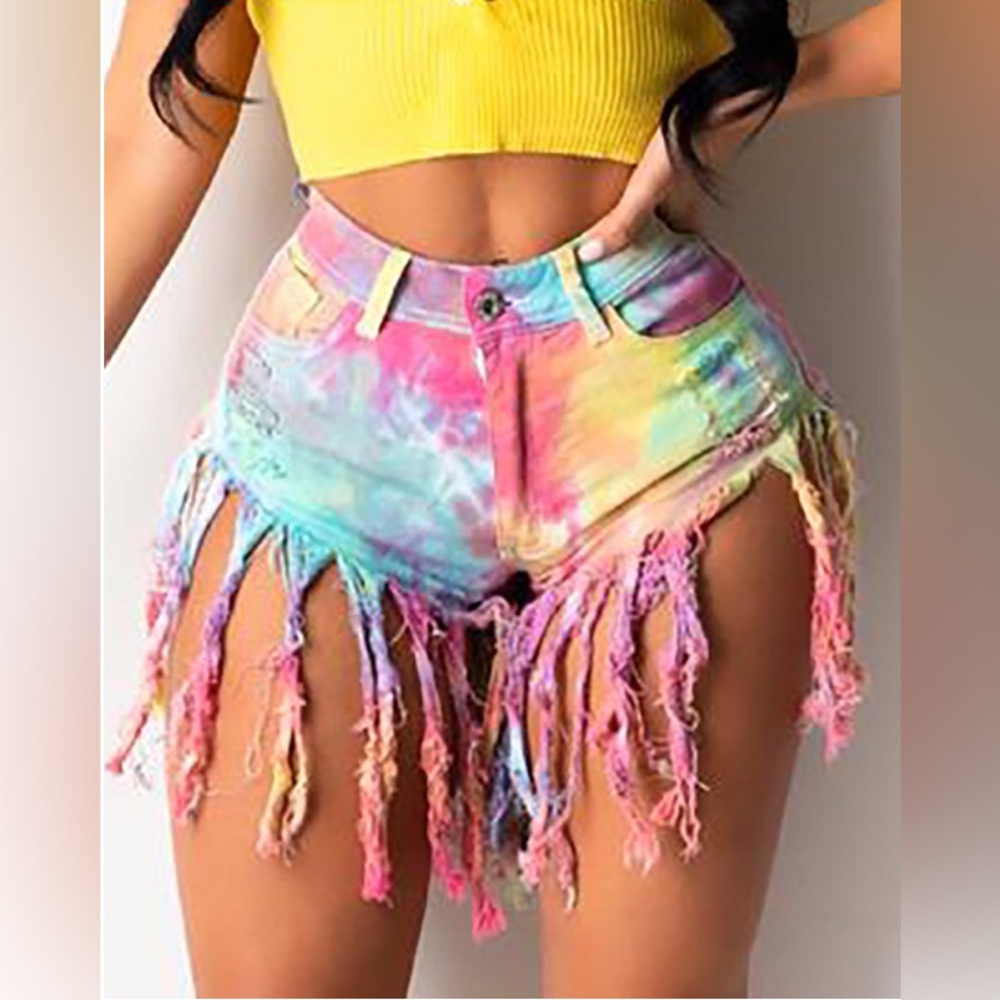 Tie Dye Hot Shorts w/Fringe - Picture 2 of 9